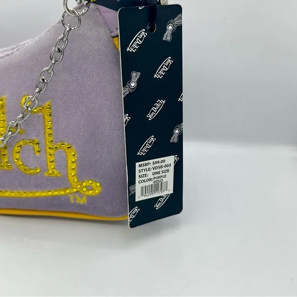 Von Dutch Y2K Shoulder Bag in Purple/Gold with Silver Charms - Picture 4 of 8